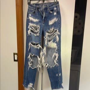 American Eagle Outfitters Blue Distressed Straight Leg Jeans